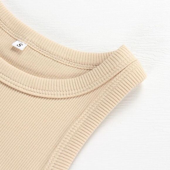 Women’s Tan Racerback Crop Tank Top - Picture 2 of 7